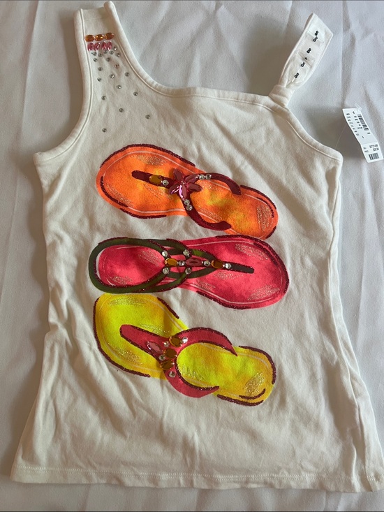 Justice Other - Justice Girls White Tank with Neon Flip-Flop Graphic